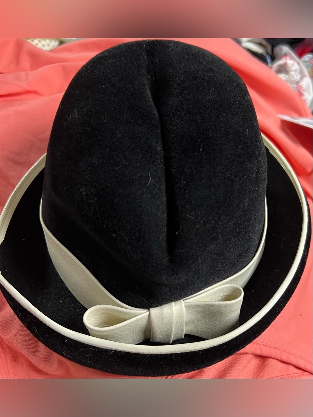 Vintage Angel’s Designs Women’s Black Velvet Hat With cream Ribbon